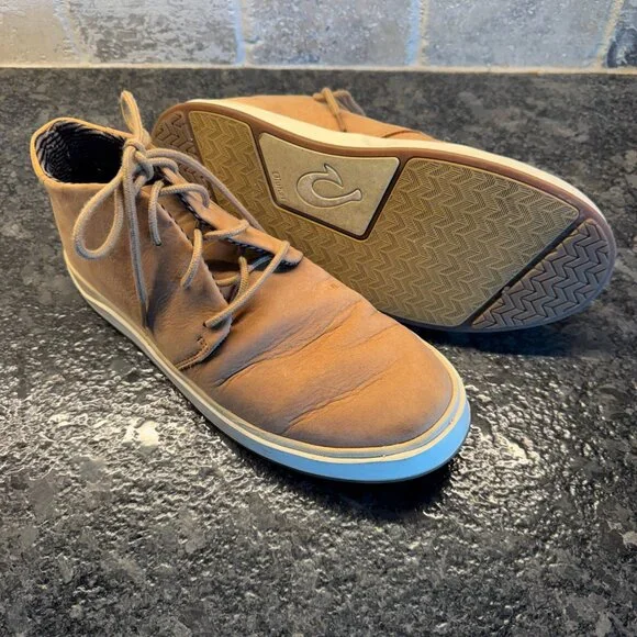 Olukai mens Papaku 'Ili waterproof leather tan chukka boots size 9.5M